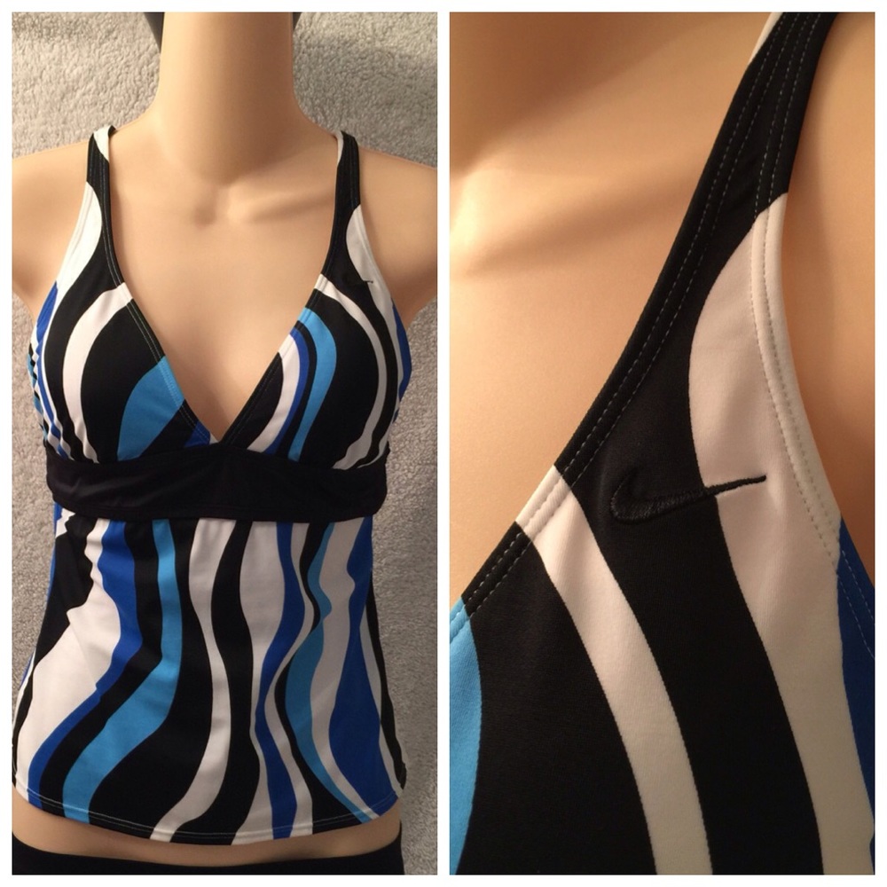 NIKE Black White Blue Swim Tank REGULAR /RACERBACK Size 6 Like New